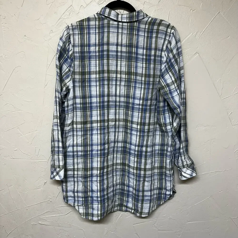 J. Jill Plaid 100% Linen Popover Button Up Tunic Top  Mother of Pearl Size S - Picture 4 of 8